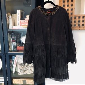 BAZAR DELUXE Leather Fringe Long Coat Size 4 Small